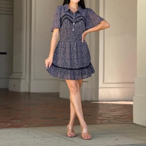 Floral Print Saffy Lace Smocking Waist Mini Dress - Picture 4 of 7